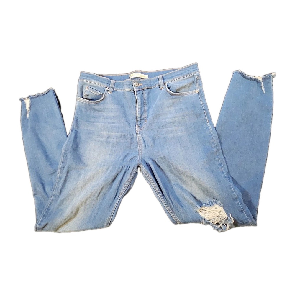 Free People Womens 32 Distressed Skinny Stretch Jeans Cropped Raw Hem 61855 Blue
